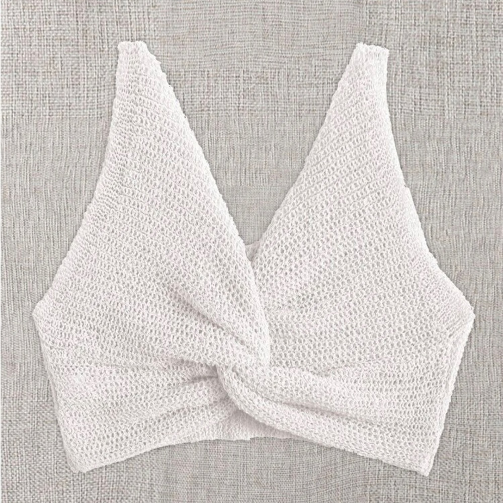 SHEIN twist front crochet white cover up / crop top S